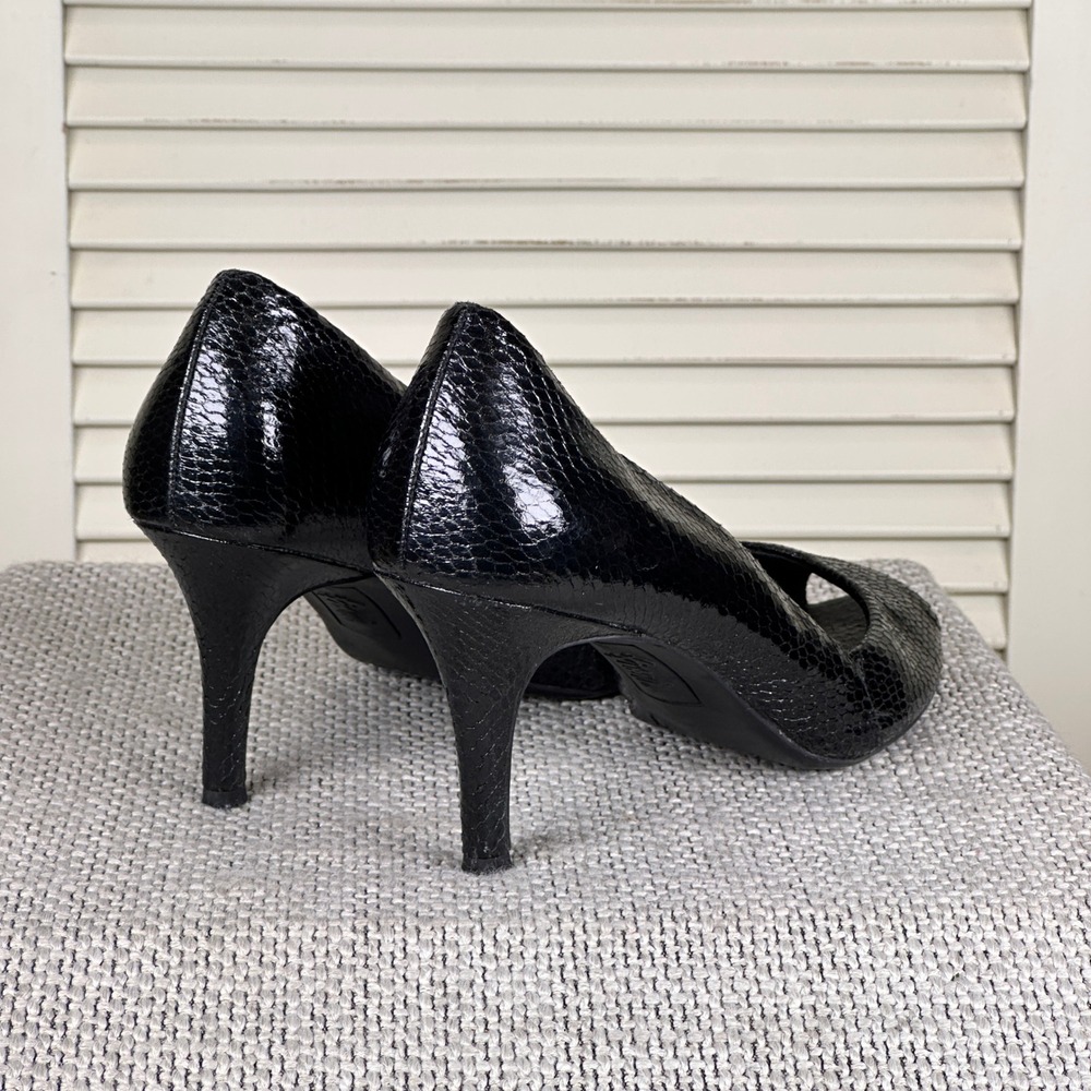 Chic FIONI Black Snakeskin Peep Toe Pumps Y2K‎ Platform Heels 9.5M - Picture 5 of 8
